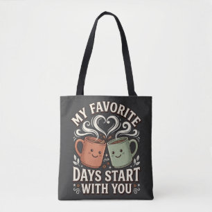 Bästa Vän Dag T-shirt: Söt Kaffe Matchande Outfit Tygkasse