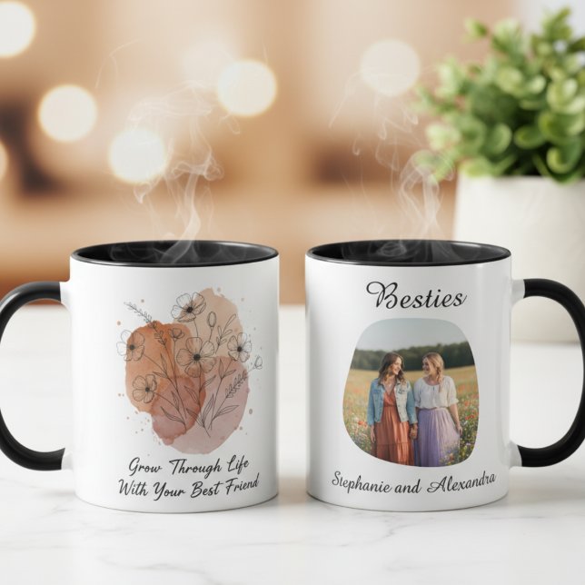 Bästa vän födelsedagspresent Blommande själsyster Mugg (Best friend floral photo coffee mug)