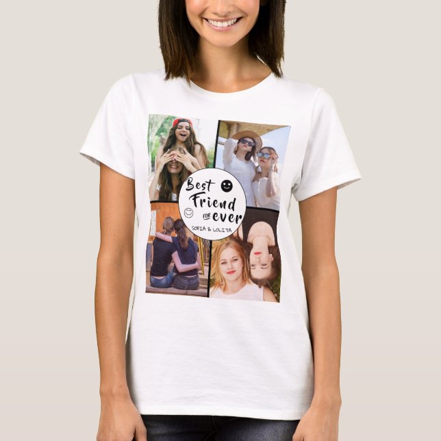 Bästa vän för Anpassningsbar 4-Fotokollage T-Shirt (Framsida)
