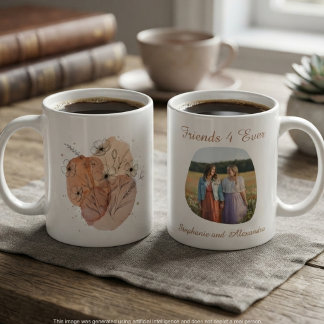 Bästa Vän Foto Present med Akvarell Blommig Konst Mugg