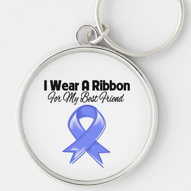 Bästa vän - I-Bära - fliken Periwinkle Ribbon Rund Silverfärgad Nyckelring (Framsidan)