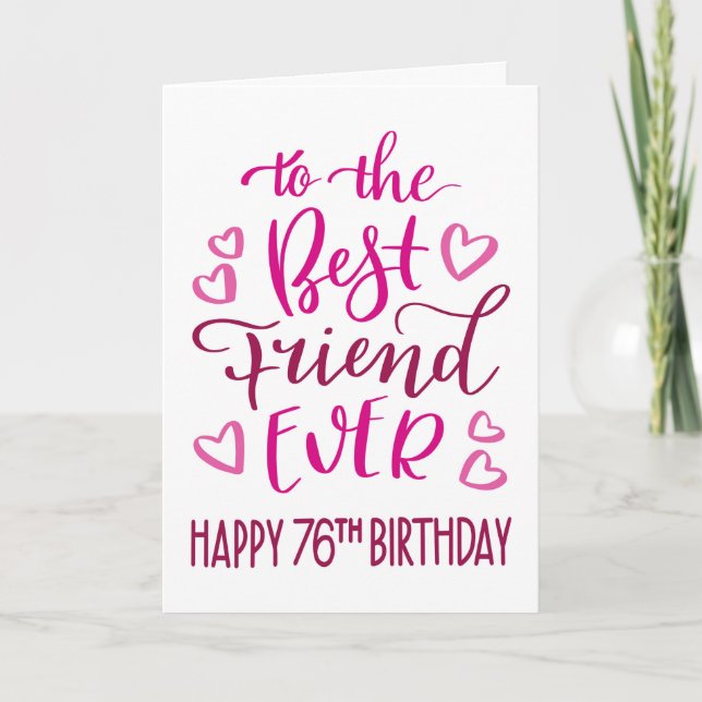 Bästa vän någonsin 76-års typografi i rosa kort (Framsida)