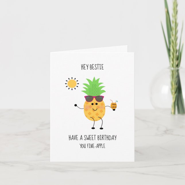 Bästa vän-Roligten på födelsedagen Ananas Tack Kort (Framsida)