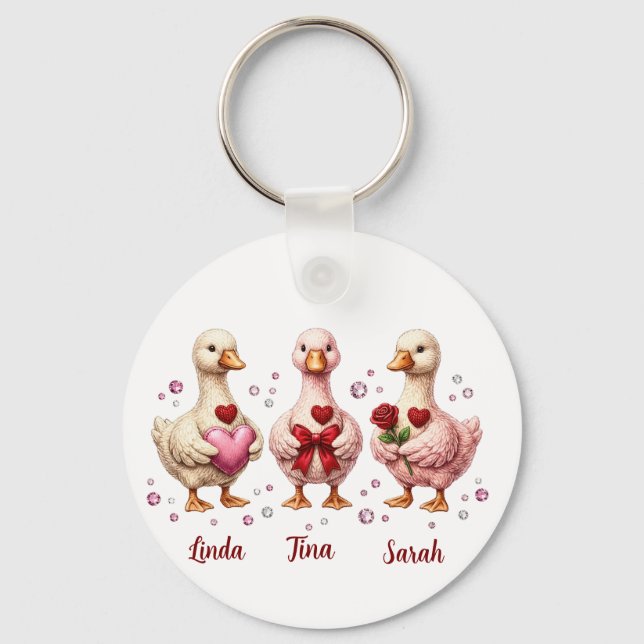 Bästa vän Valentinsdag Gäss vänner  Nyckelring (Framsida)
