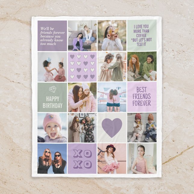 Bästa vän-Vänskap - Besties BFF-fotokollage Fleecefilt (Photo Collage Blanket)