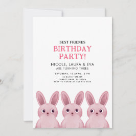 Bästa väninnans födelsedagsfest med tre kaniner inbjudningar