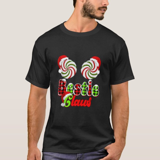 Bästa vännen Claus Par Peppermint Candy Cane Jul T Shirt (Framsida)