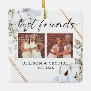 Bästa vänner 2-fotokollage Boho Blommigt jul Julgransprydnad Keramik
