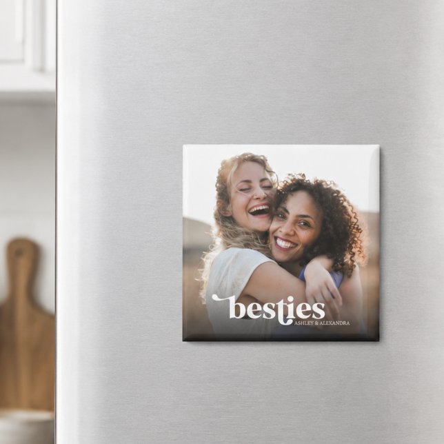 Bästa Vänner Anpassad Foto Magnet (elegant modern stylish besties custom photo fridge magnet stocking stuffer gift for best friend)