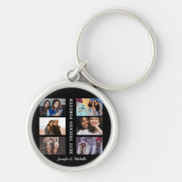Bästa vänner, anpassade namn och 6 fotosamlingskar rund silverfärgad nyckelring