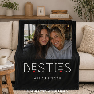 Bästa vänner Bästis Hjärtat Typografi Svart Foto Fleecefilt