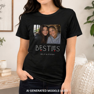 Bästa vänner Bästis Hjärtat Typografi Svart Foto T Shirt