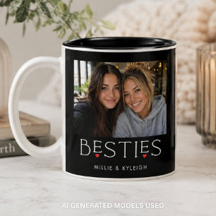 Bästa vänner Bästis Hjärtat Typografi Svart Foto Två-Tonad Mugg