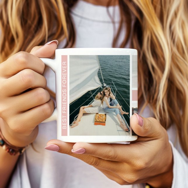 Bästa vänner Besties 6 Photo Collage Kaffemugg (Create your own Best Friends Photo Collage Mug by MINTIC DESIGN STUDIO)