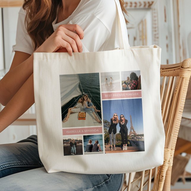 Bästa vänner Besties 6 Photo Collage Tygkasse (Create your own Best Friends Photo Collage Tote Bag by MINTIC DESIGN STUDIO)