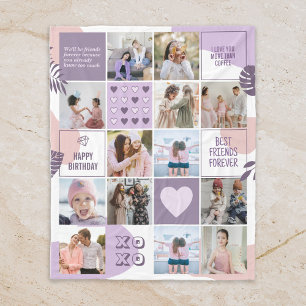 Bästa vänner Besties BFF Photo Collage Rosa Lila Fleecefilt