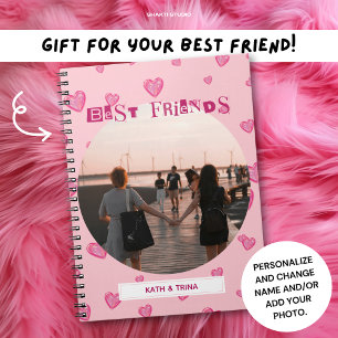Bästa vänner BFF-gåva Söta rosa hjärtan Foto Anteckningsbok