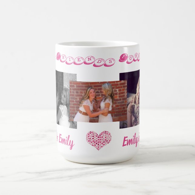 Bästa vänner BFF Lägg till 3 foton Namn Cute Kaffemugg (Center)
