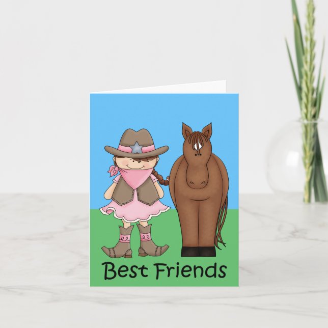 Bästa vänner - Brunet Cowgirl och Horse Kort (Framsida)