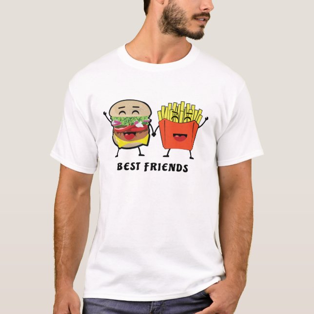 Bästa vänner - Burger och pommes frites - Roligt  T Shirt (Framsida)