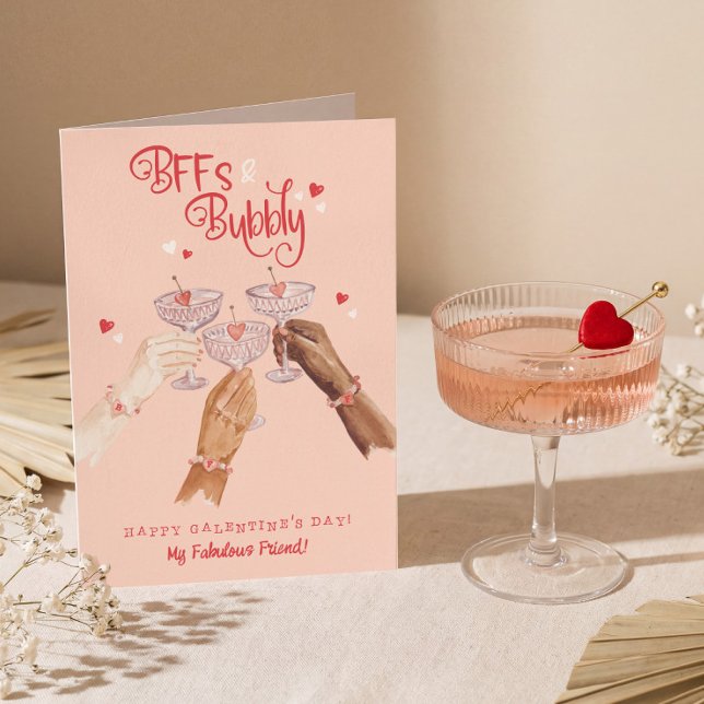 Bästa Vänner Cocktail Glädje Glad Galentine's Day Helgkort (Best Friends Cocktail Cheer Happy Galentine's Day Holiday Card)
