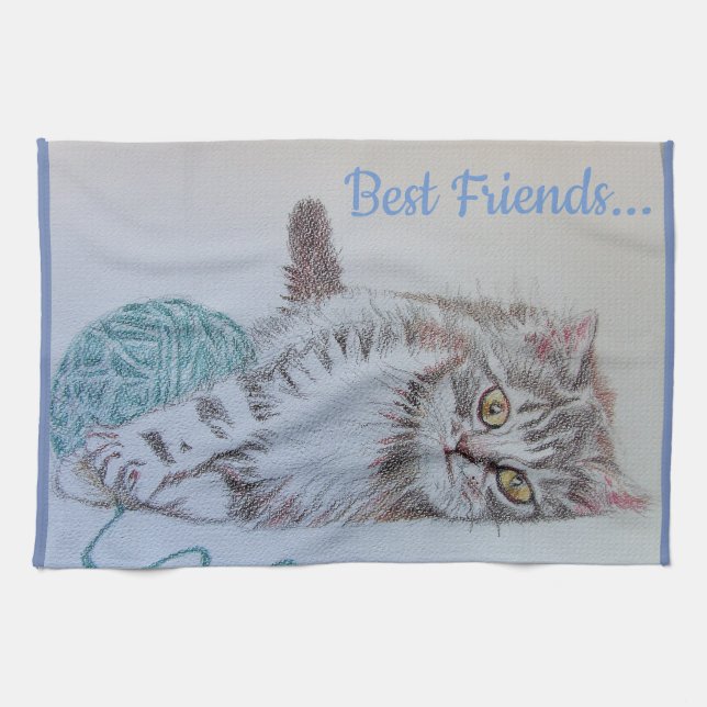 Bästa vänner Cute Cat Art Kitchen Tea Towel Kökshandduk (Horisontell)
