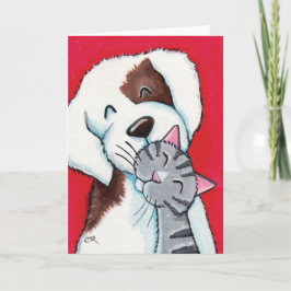 Bästa vänner - Cute Whimsical Tabby katt & Hund Ar Kort