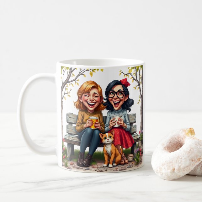 Bästa vänner Dam som dricker kaffe, citat Kaffemugg (Med munk)