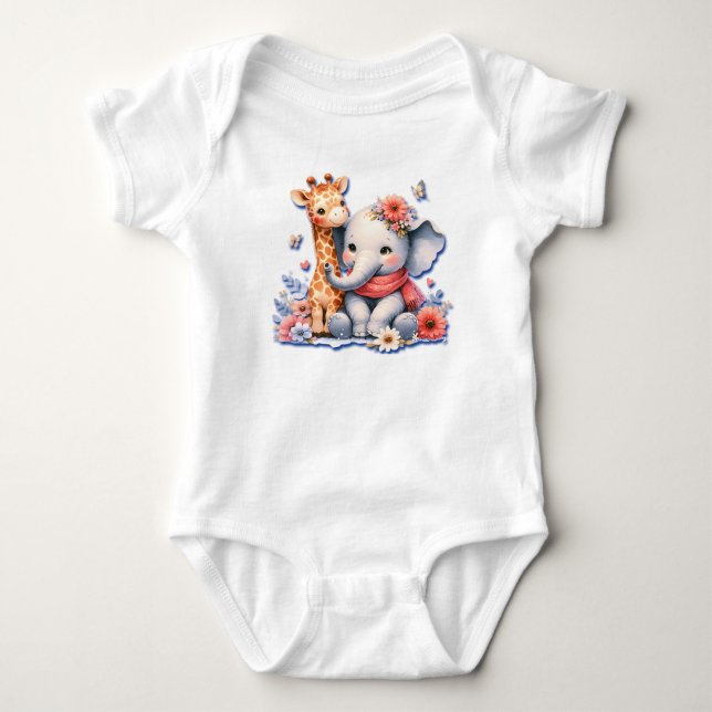 Bästa vänner: Elefantunge och Giraffunge T Shirt (Framsida)