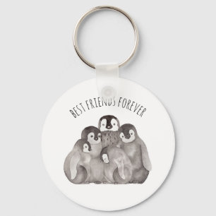 Bästa vänner Emperor Penguins vattenfärg Nyckelring