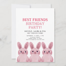 Bästa vänner-födelsedagsfest med rosa bunnies inbjudningar