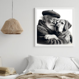 Bästa vänner för äldre män och Hund Fototryck