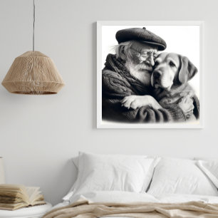 Bästa vänner för äldre män och Hund Fototryck
