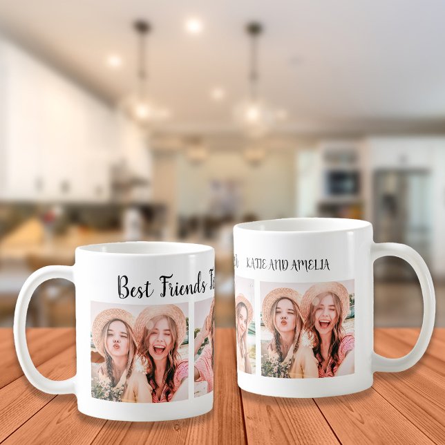 Bästa vänner för alltid 3 Foto Namn Kaffemugg (Best Friends photo mug. Personalize with photos of you and your best friend.)