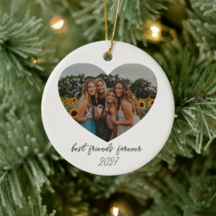 Bästa vänner för alltid BFF Anpassad hjärtfoto år Julgransprydnad Keramik