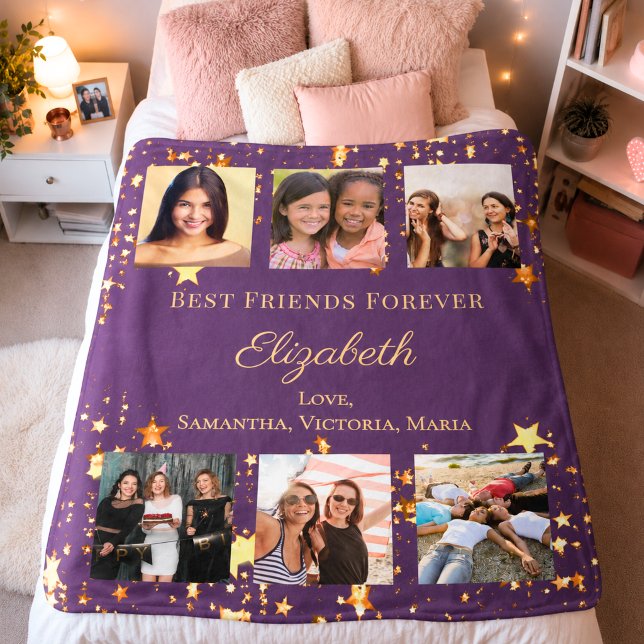 Bästa vänner för alltid foto collage lila guld fleecefilt (Skapare uppladdad)