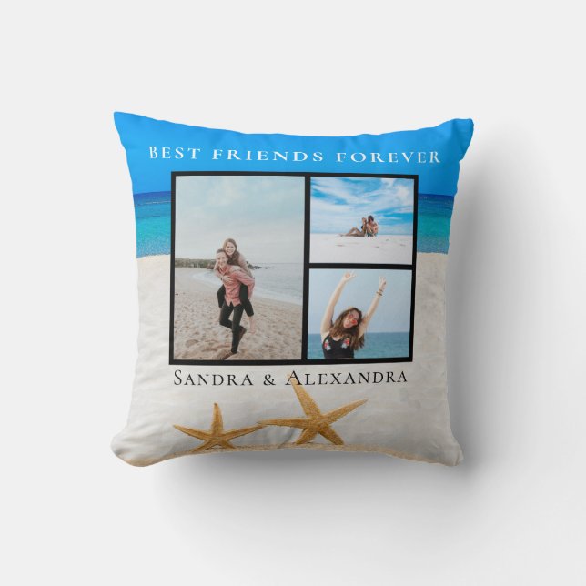 Bästa vänner för alltid Foto collage Starfish Beac Kudde (Framsida)