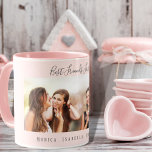 Bästa vänner för alltid fotot namn  rosa mugg<br><div class="desc">En gåva till din eller dina bästa vänner för födelsedagstävling,  jul eller speciella evenemang. Grått text: Best Friends Forever,  skrivet med ett trendig-handskript i stil. Anpassa och använda ditt eget foto och namn. En gigantisk  rosa,  ro guld färgadens bakgrund.</div>