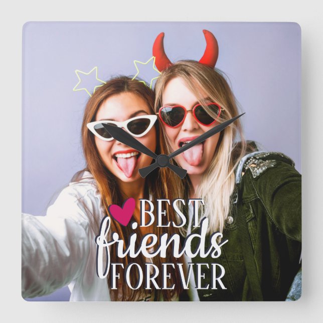 Bästa vänner för alltid modern BFF-foto Fyrkantig Klocka (Framsida)