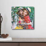 Bästa vänner för alltid modern BFF-foto Fyrkantig Klocka<br><div class="desc">Modern BFF-fotoväggklocka med trendiget Best Friends Forever övertäckt i mörk grått modern text dekorerad med ett sött rosa hjärta. 
Enkel anpassade genom att lägga till ditt favoritfoto</div>