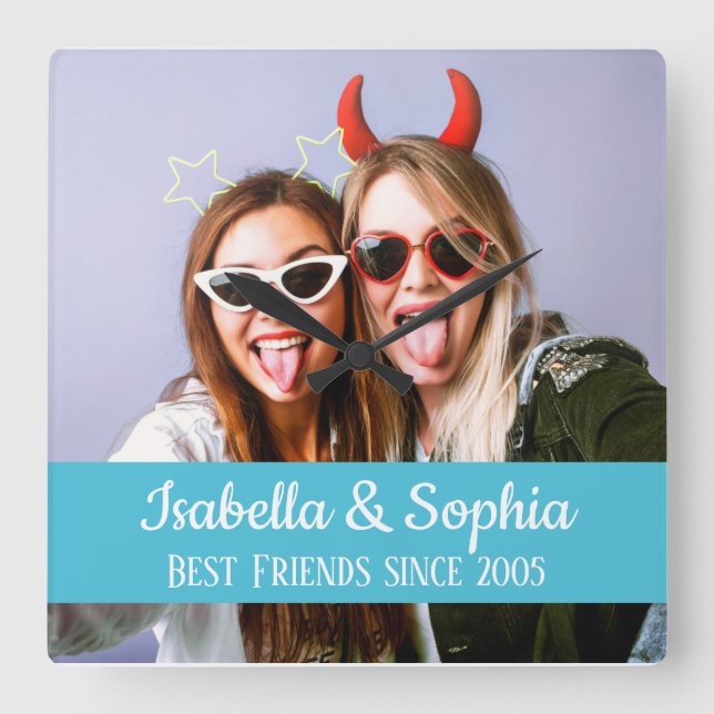 Bästa vänner för alltid moderna BFF-foto Fyrkantig Klocka (Framsida)
