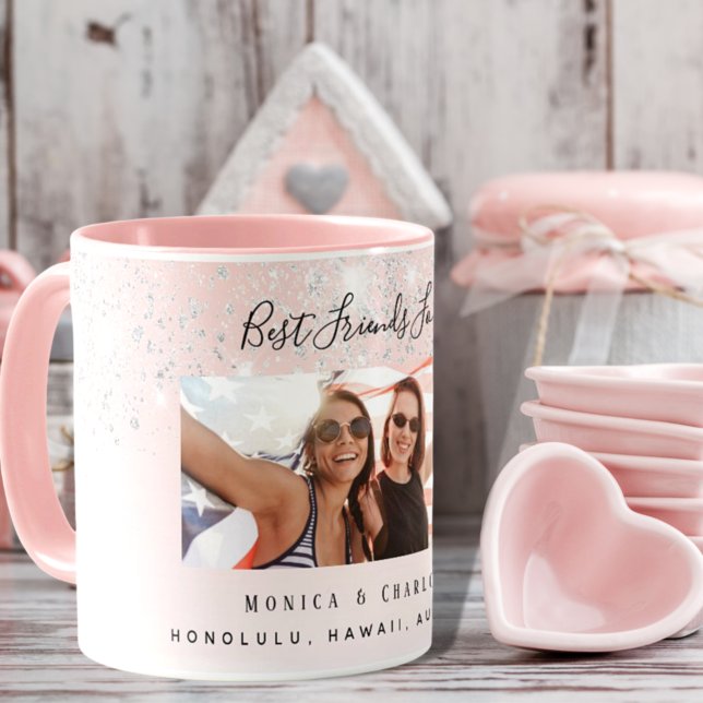Bästa vänner för alltid  rosa silver glitter mugg (Skapare uppladdad)