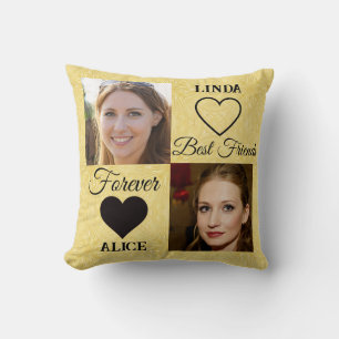 Bästa vänner för BFF Gift Guld Photo Collage Kudde