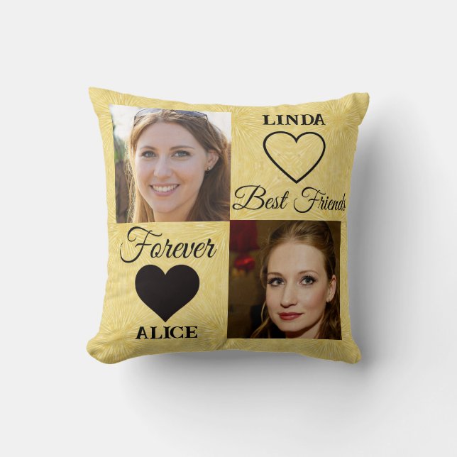 Bästa vänner för BFF Gift Guld Photo Collage Kudde (Framsida)