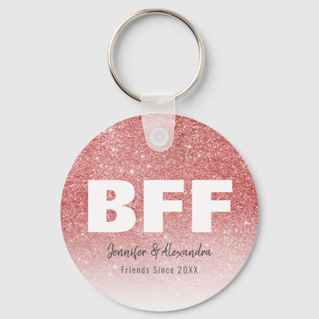 Bästa vänner för BFF Ro Guld Glitter Personlig Nyckelring (Framsida)