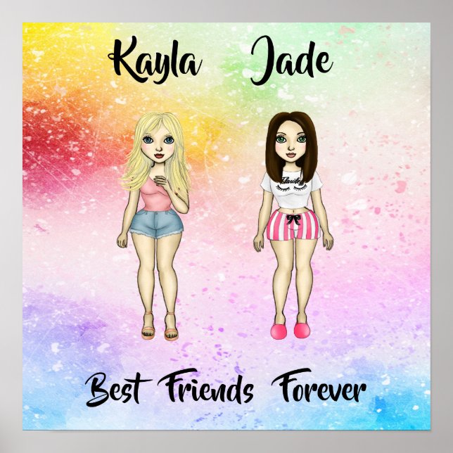 Bästa vänner för Blonde Brunette Färg Stänk Poster (Framsidan)