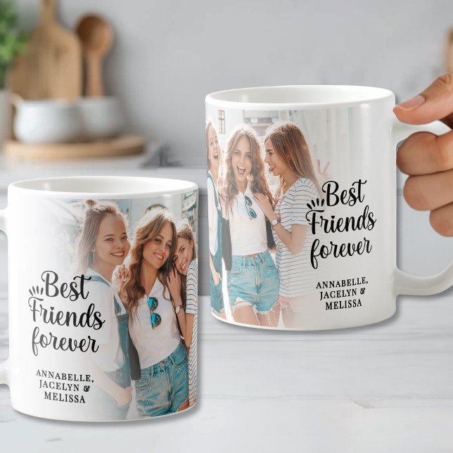 Bästa Vänner För Evigt Skript 2 Foto Kaffemugg (Best Friends Forever Script 2 Photo Coffee Mug )