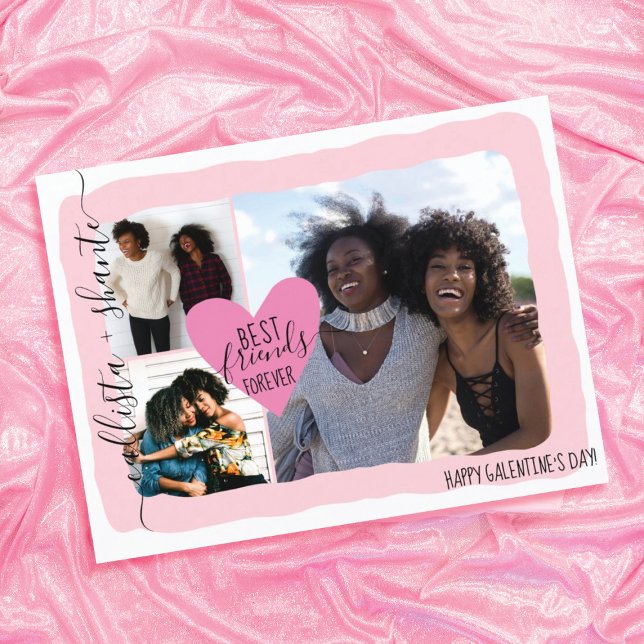 Bästa vänner för Foto Collage Galentine's Day Helgkort (Skapare uppladdad)