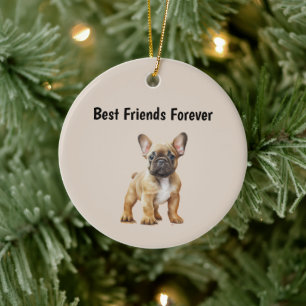 Bästa vänner för Frenchie Hund Julgransprydnad Keramik