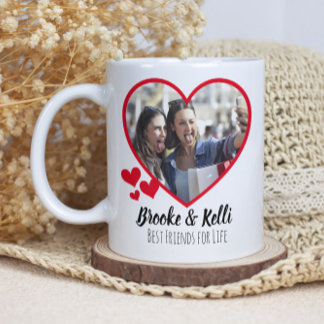Bästa vänner för livet - två foto-hjärtan kaffemugg
